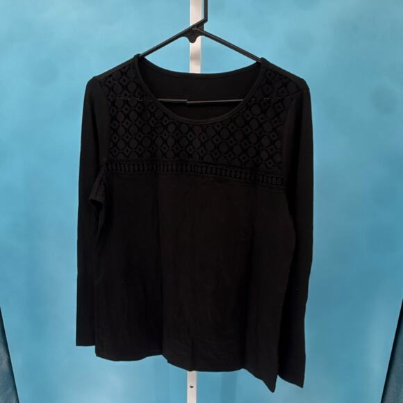 Unbranded Tops - Women's Black Textured Knit Pullover Blouse Crew Neck Long Sleeve M5A731 Size M
